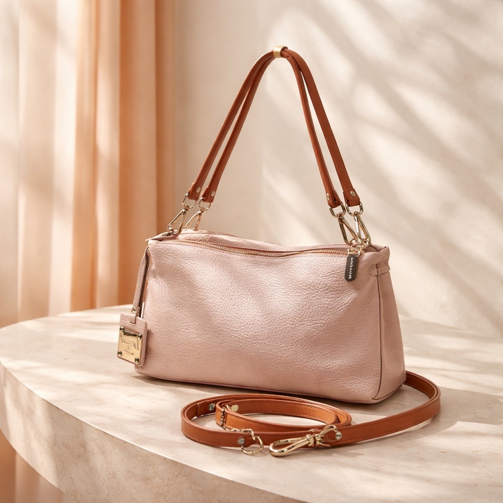 Valentina Italia Crossbody Shoulder Bag Clutch Pebbled Taupe/Beige